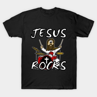 Jesus Rocks Drums Drum Kit Christian Drummer Funny T-Shirt